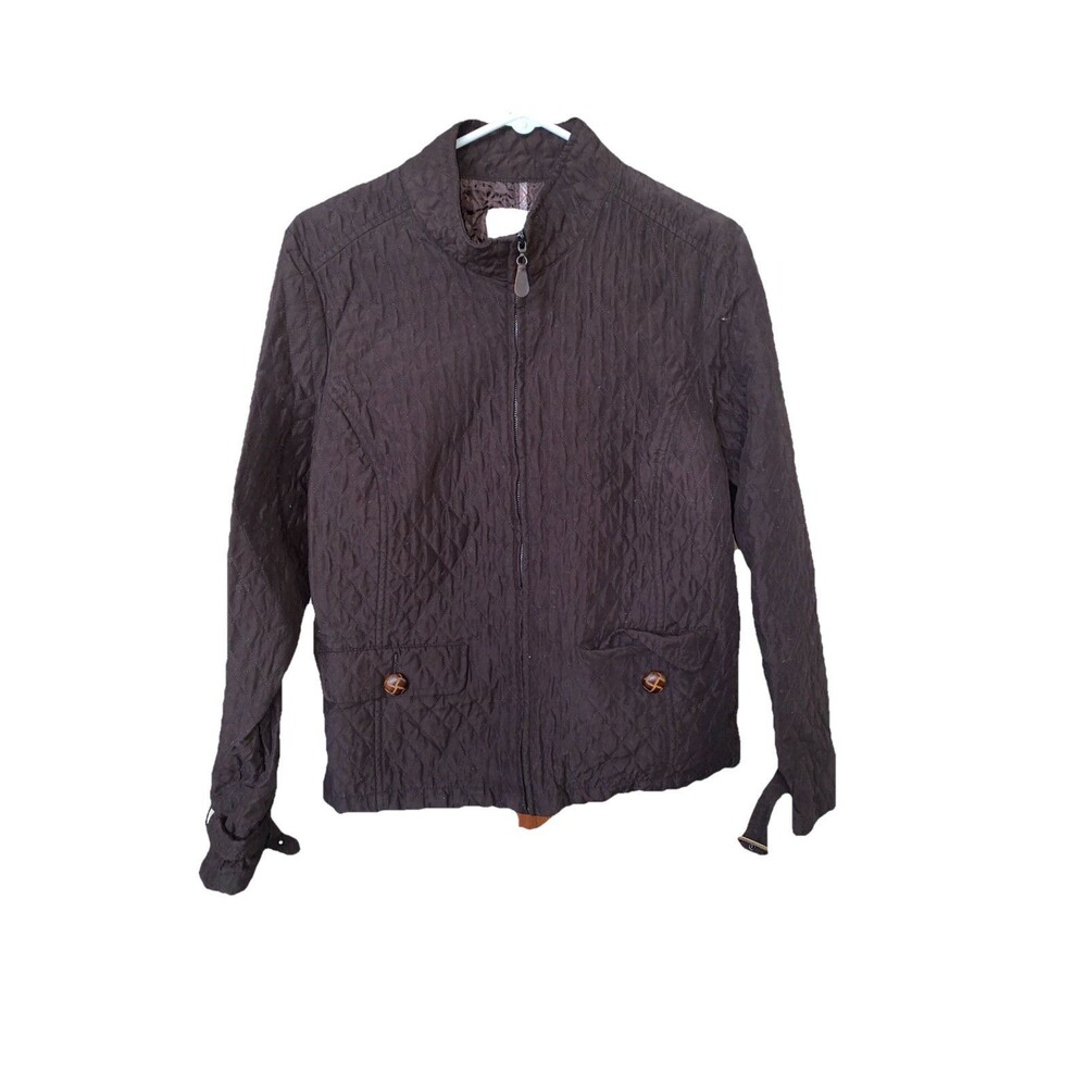 Merona Women's Brown Quilted Jacket Size XXL Full Zip With Button Pockets